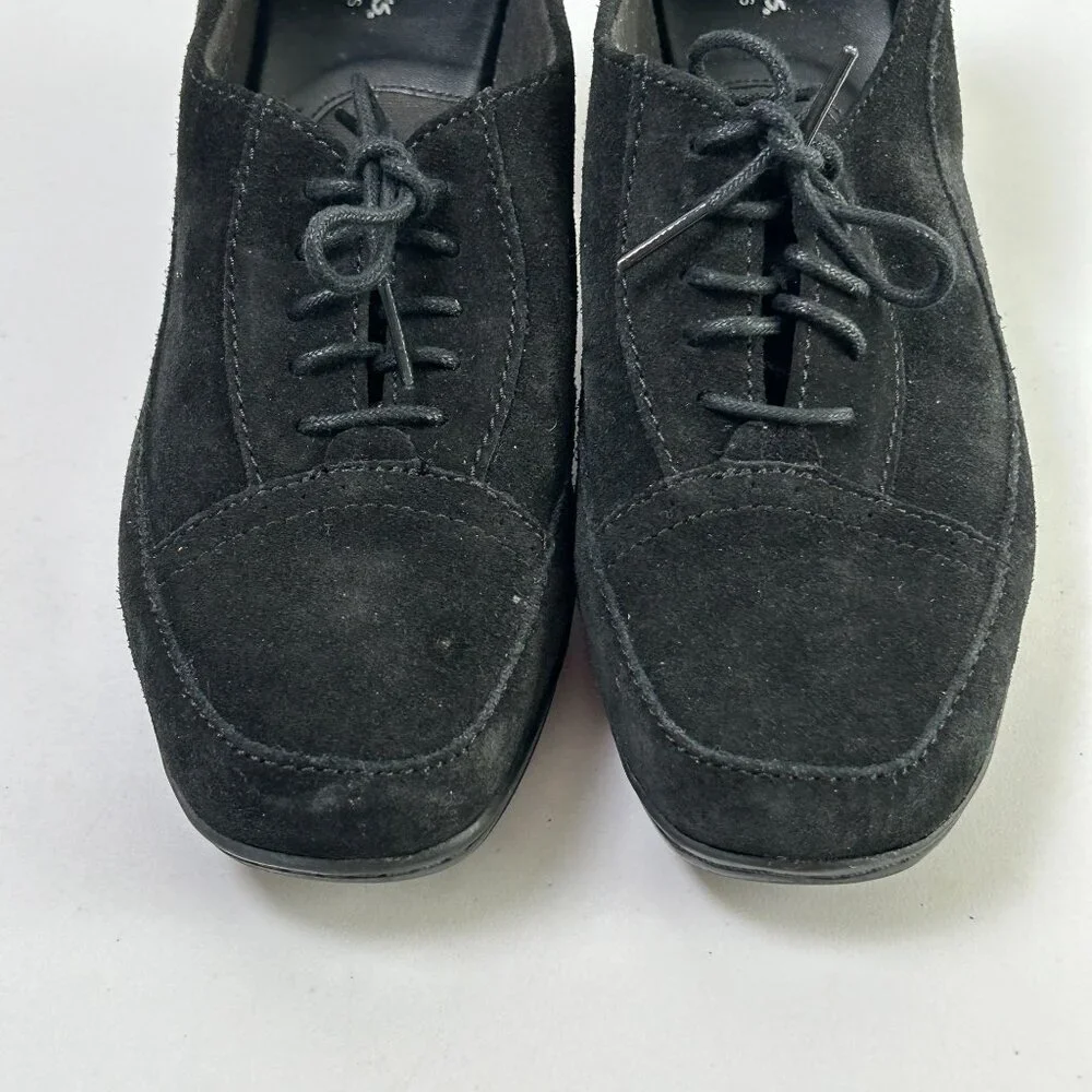 Clarks Bendables Heeled Loafers Size 10 M Black Suede‎ Leather Tie Witch 80892